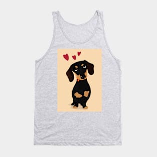 Cute Cartoon Dachshund with Three Red Hearts Tank Top